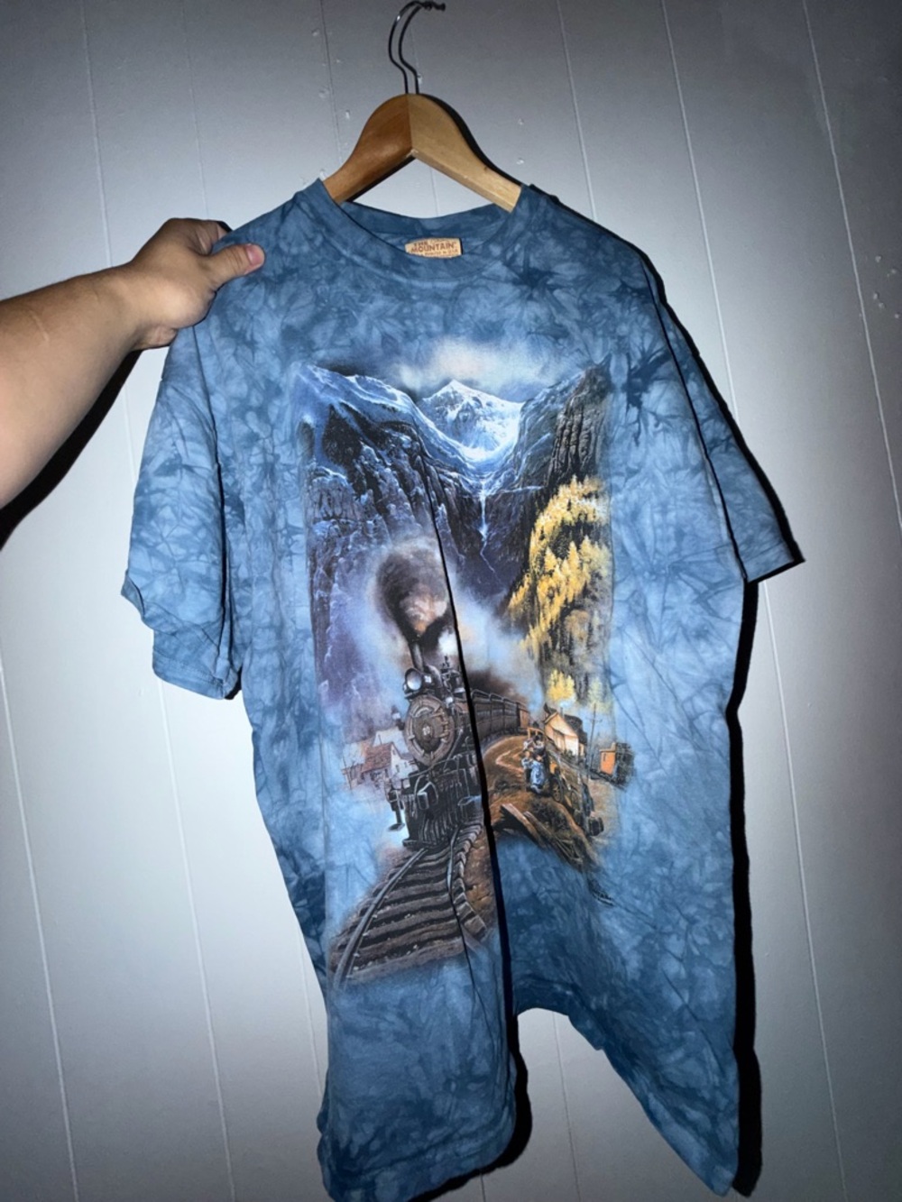 The Mountain Blue Tie-Dye Mountain & Train Graphic Tee - Men